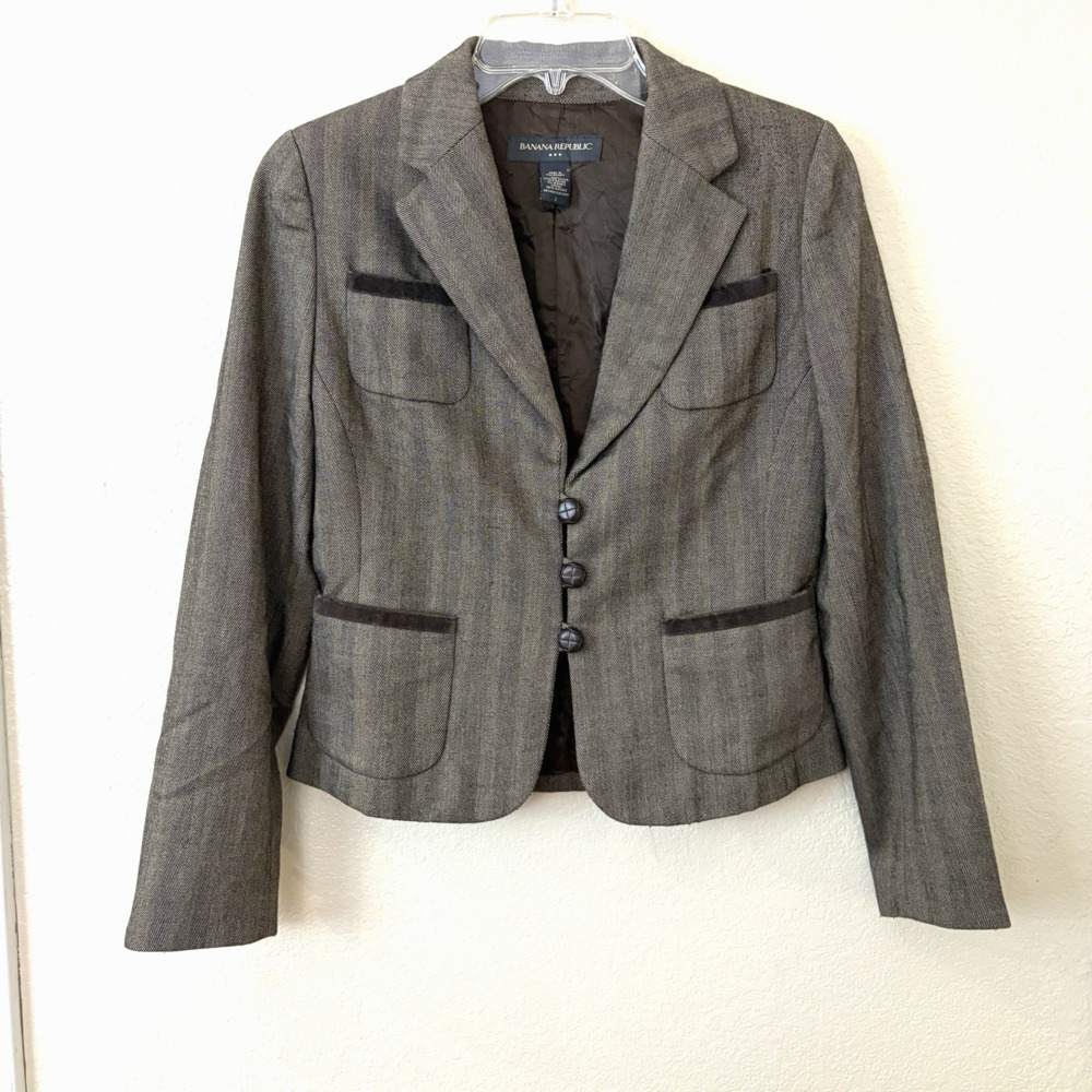 Banana Republic Womens Brown Elbow Patches Soft Polyester Blend Blazer, Size 2